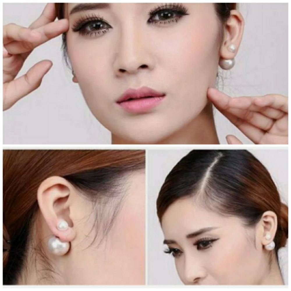 Large Oversized Double Ball Satin Matte Light Yellow Shell Pearl Stud Earrings - Picture 10 of 16